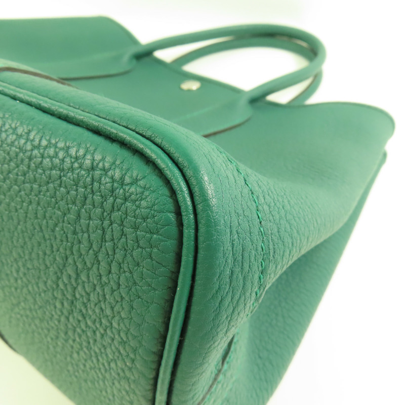 HERMES Negonda皮革Garden Party TPM銀扣手挽袋Malachite-11