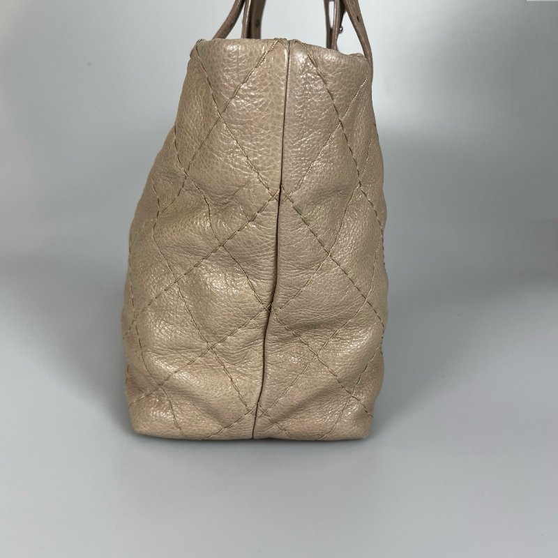 CHANEL 荔枝紋牛皮手提托特包 淺棕-3