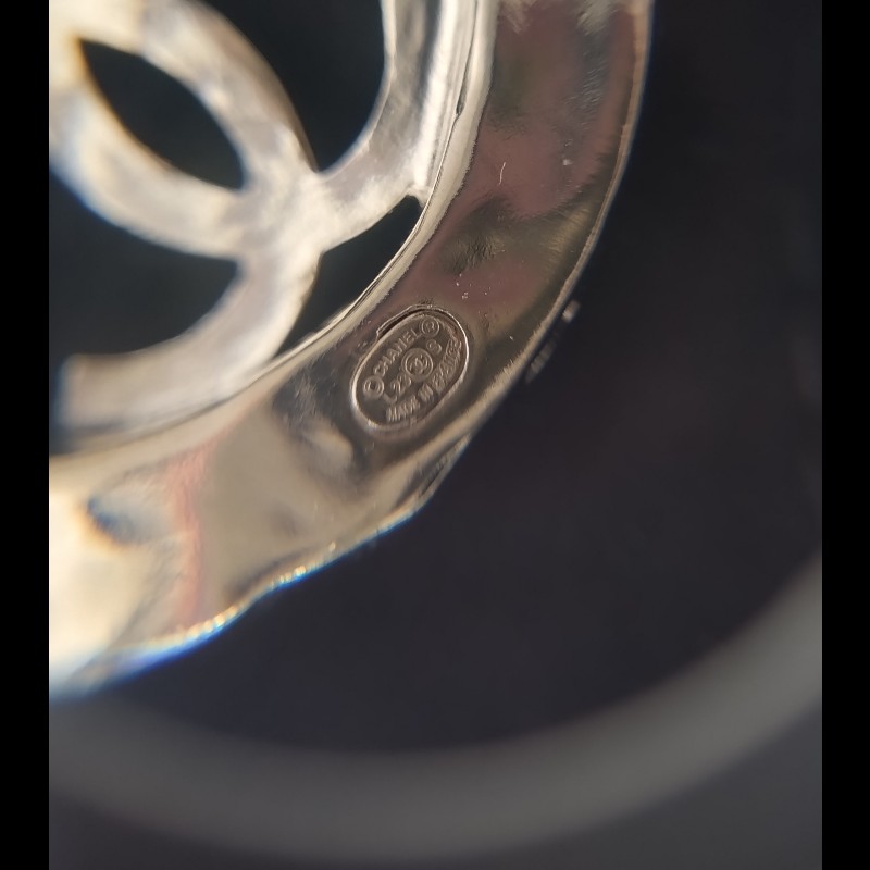 Chanel 淡金大C水鑽雙C耳環-10