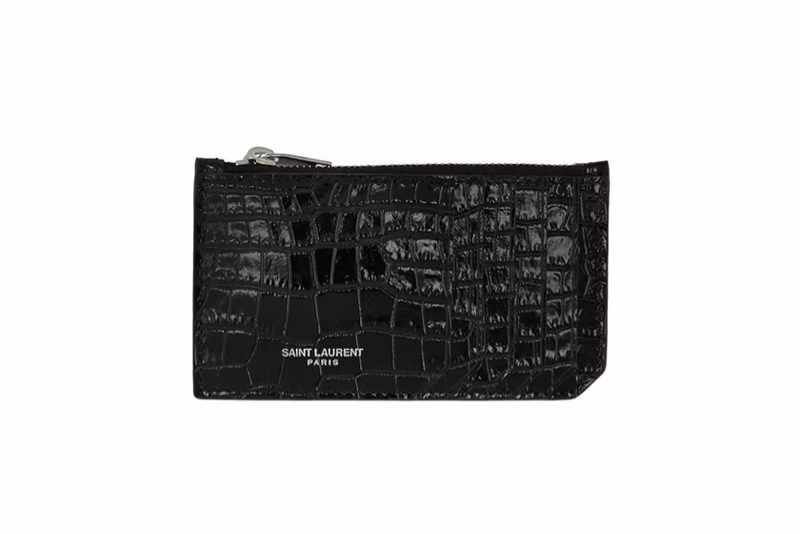 Saint Laurent Croc Embossed Coin Case Card Holder-0