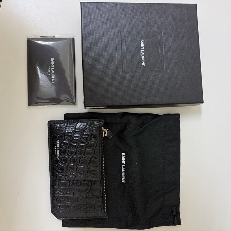 Saint Laurent Croc Embossed Coin Case Card Holder-3