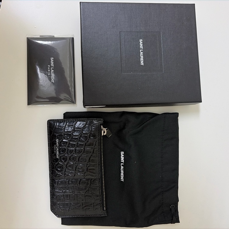 Saint Laurent Croc Embossed Coin Case Card Holder-11