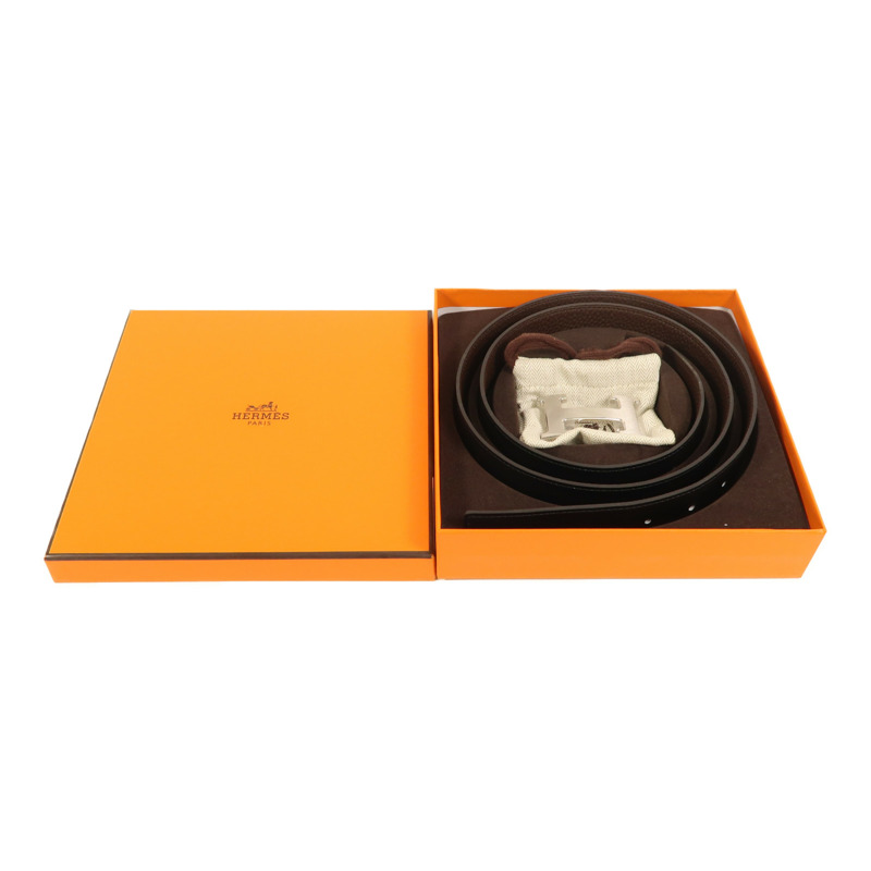 HERMES Togo皮革H Belt皮帶Chocolate-4