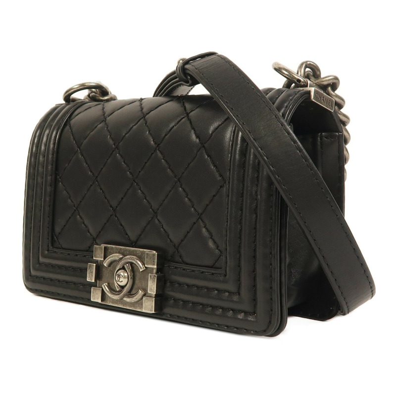 CHANEL 牛皮皮革Boy 20銀扣鏈帶肩背袋-2