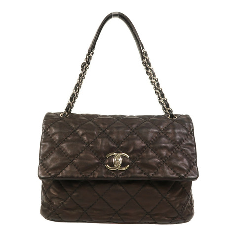 CHANEL 牛皮皮革Chain Shoulder銀扣鏈帶肩背袋