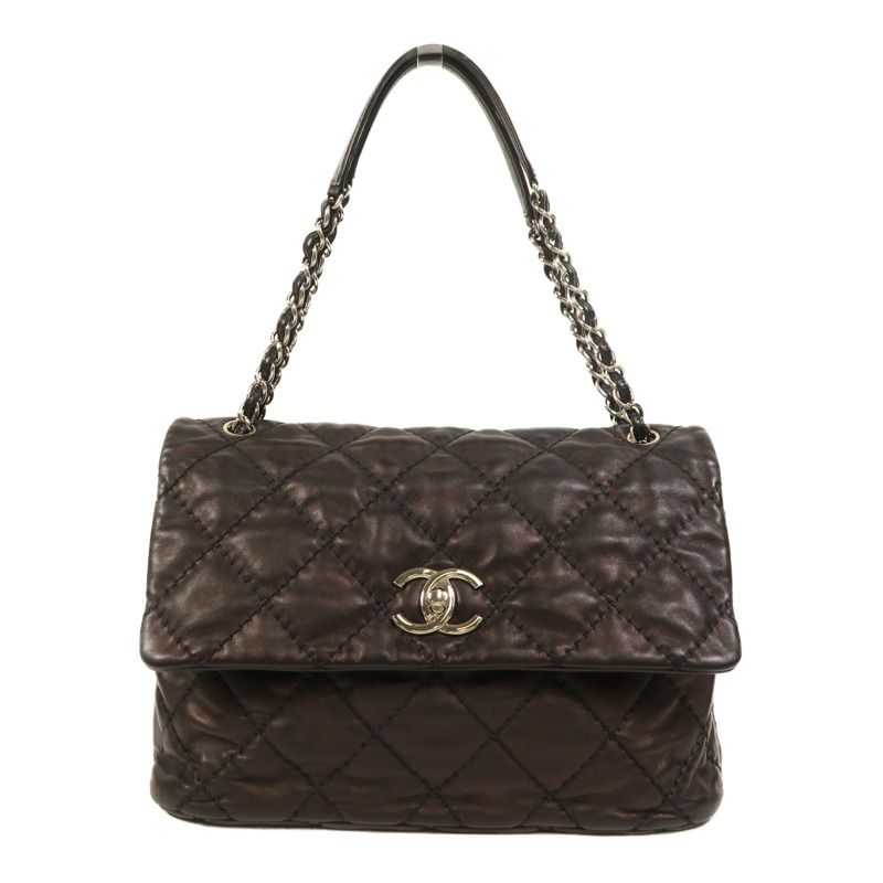 CHANEL 牛皮皮革Chain Shoulder銀扣鏈帶肩背袋-0