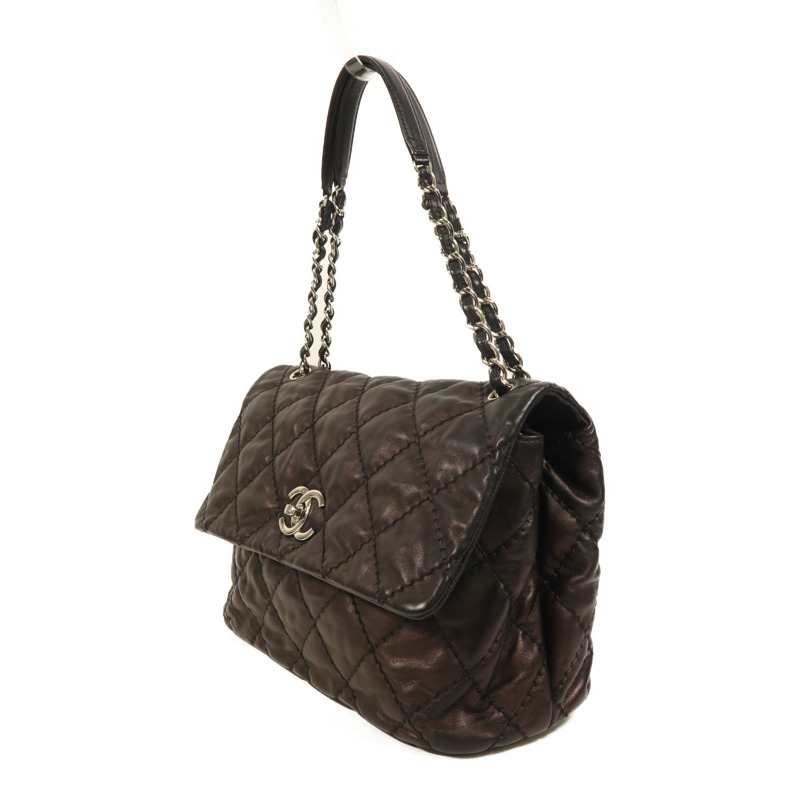 CHANEL 牛皮皮革Chain Shoulder銀扣鏈帶肩背袋-2