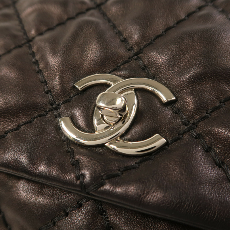 CHANEL 牛皮皮革Chain Shoulder銀扣鏈帶肩背袋-10