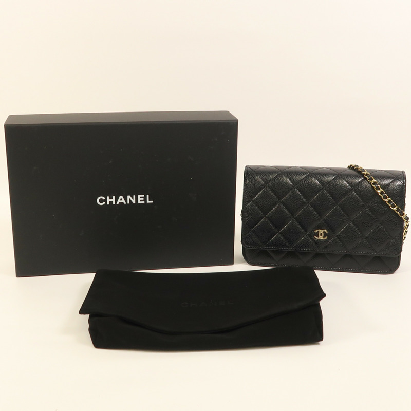 CHANEL 牛皮皮革WOC Wallet On Chain金扣鏈帶肩背袋-8