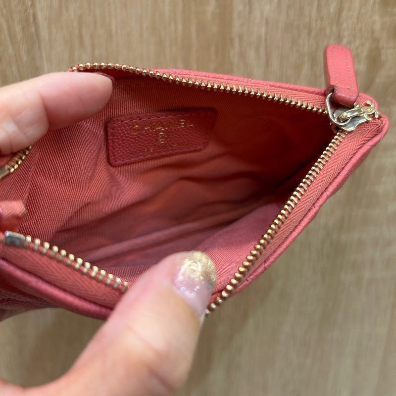 Chanel 玫粉荔枝皮一字拉零錢包-4