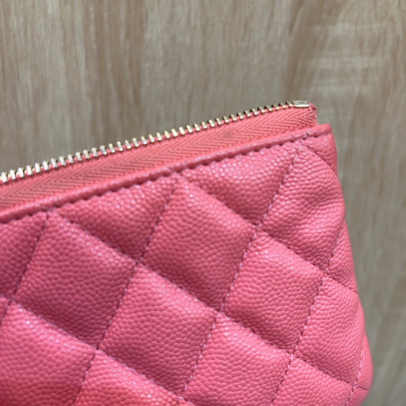 Chanel 玫粉荔枝皮一字拉零錢包-7