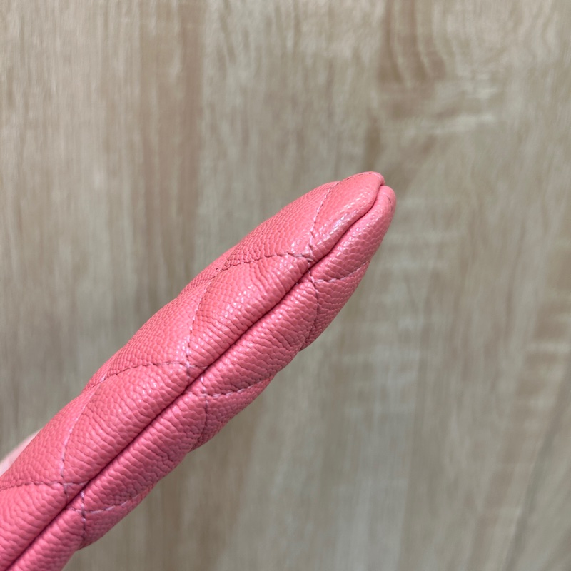 Chanel 玫粉荔枝皮一字拉零錢包-8