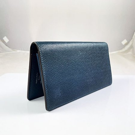 *奢華大道國際精品*【L3277】 LV海洋藍色牛皮TAIGA BRAZZA對開長夾 M33404-7