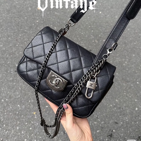 Chanel Cf20黑銀鎖頭雙鏈條口蓋包 #秀款 #荔枝牛皮 #絕版收藏款