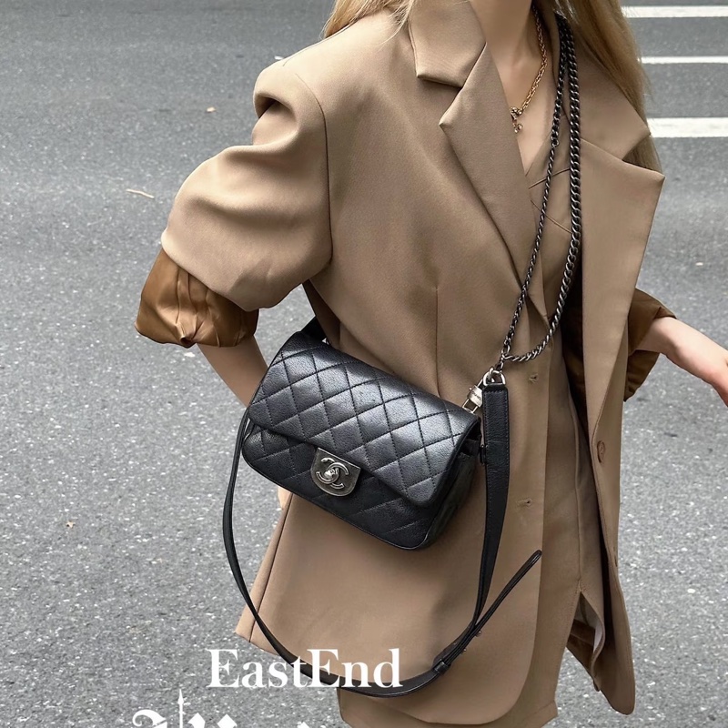 Chanel Cf20黑銀鎖頭雙鏈條口蓋包 #秀款 #荔枝牛皮 #絕版收藏款-4