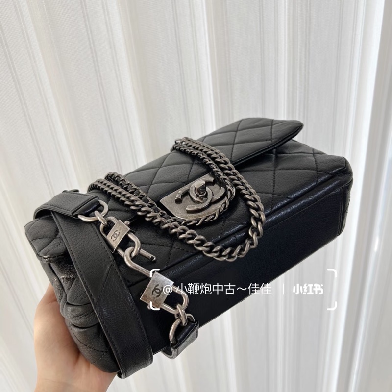 Chanel Cf20黑銀鎖頭雙鏈條口蓋包 #秀款 #荔枝牛皮 #絕版收藏款-10