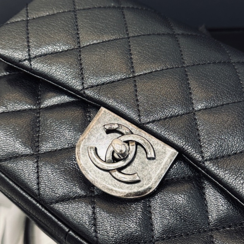 Chanel Cf20黑銀鎖頭雙鏈條口蓋包 #秀款 #荔枝牛皮 #絕版收藏款-20