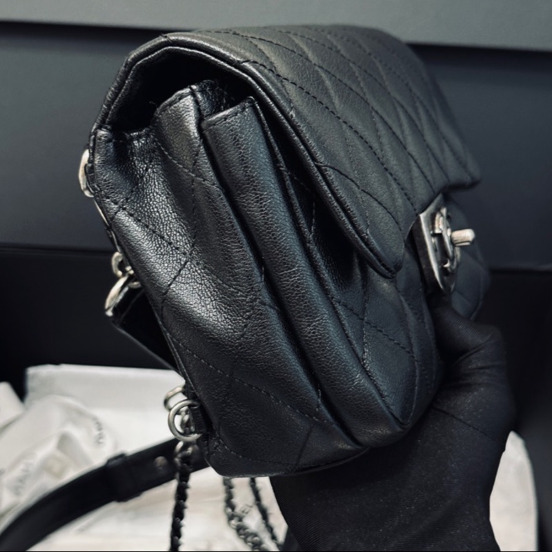 Chanel Cf20黑銀鎖頭雙鏈條口蓋包 #秀款 #荔枝牛皮 #絕版收藏款-22