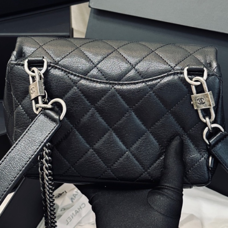Chanel Cf20黑銀鎖頭雙鏈條口蓋包 #秀款 #荔枝牛皮 #絕版收藏款-23