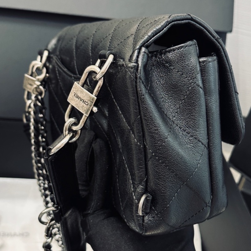 Chanel Cf20黑銀鎖頭雙鏈條口蓋包 #秀款 #荔枝牛皮 #絕版收藏款-24