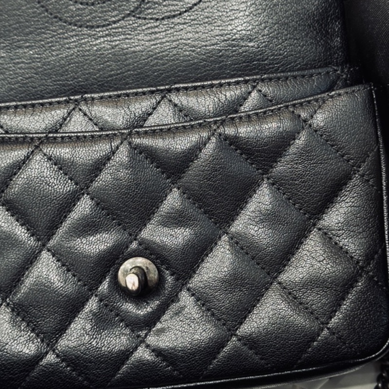 Chanel Cf20黑銀鎖頭雙鏈條口蓋包 #秀款 #荔枝牛皮 #絕版收藏款-29