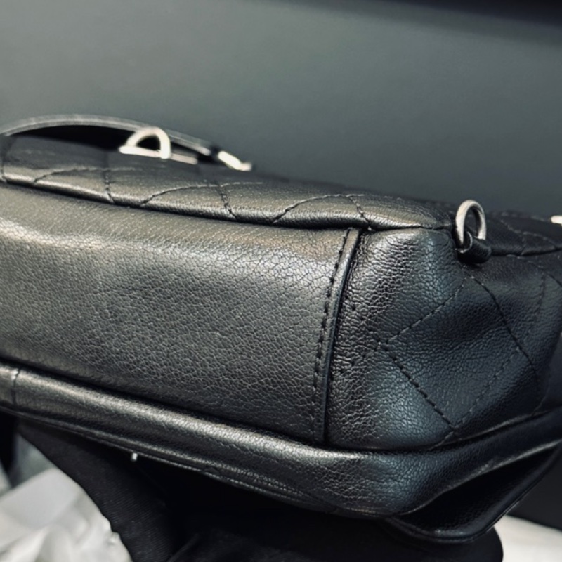 Chanel Cf20黑銀鎖頭雙鏈條口蓋包 #秀款 #荔枝牛皮 #絕版收藏款-30