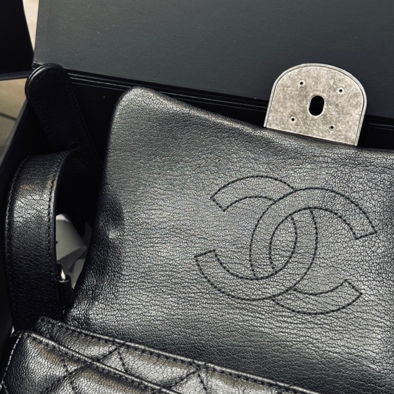Chanel Cf20黑銀鎖頭雙鏈條口蓋包 #秀款 #荔枝牛皮 #絕版收藏款-31