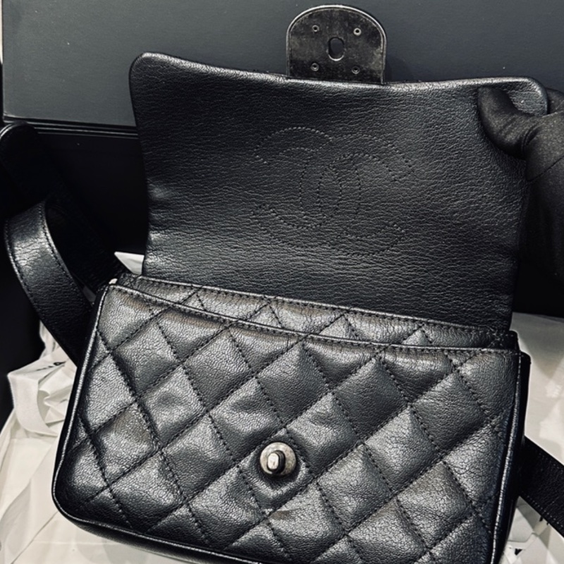 Chanel Cf20黑銀鎖頭雙鏈條口蓋包 #秀款 #荔枝牛皮 #絕版收藏款-32