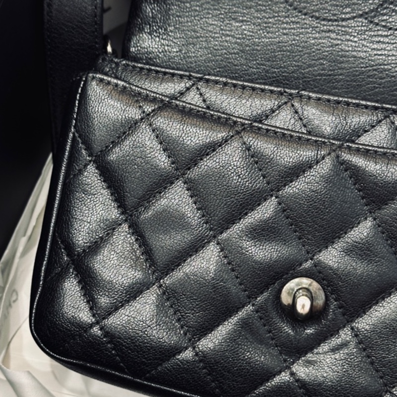 Chanel Cf20黑銀鎖頭雙鏈條口蓋包 #秀款 #荔枝牛皮 #絕版收藏款-33