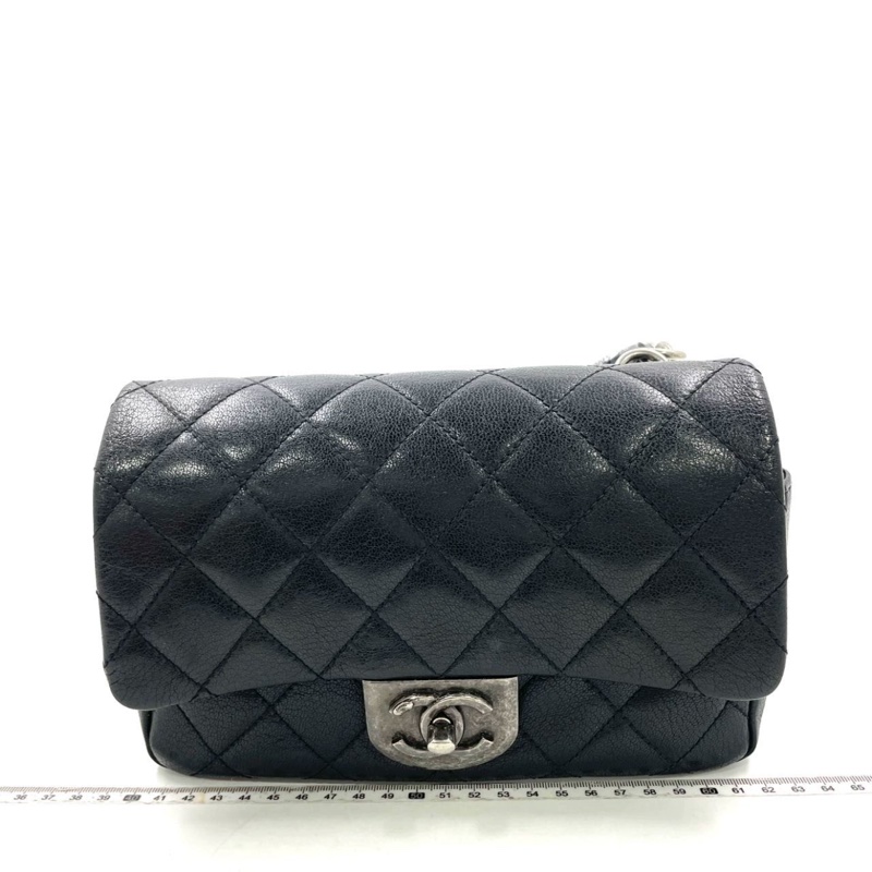 Chanel Cf20黑銀鎖頭雙鏈條口蓋包 #秀款 #荔枝牛皮 #絕版收藏款-46