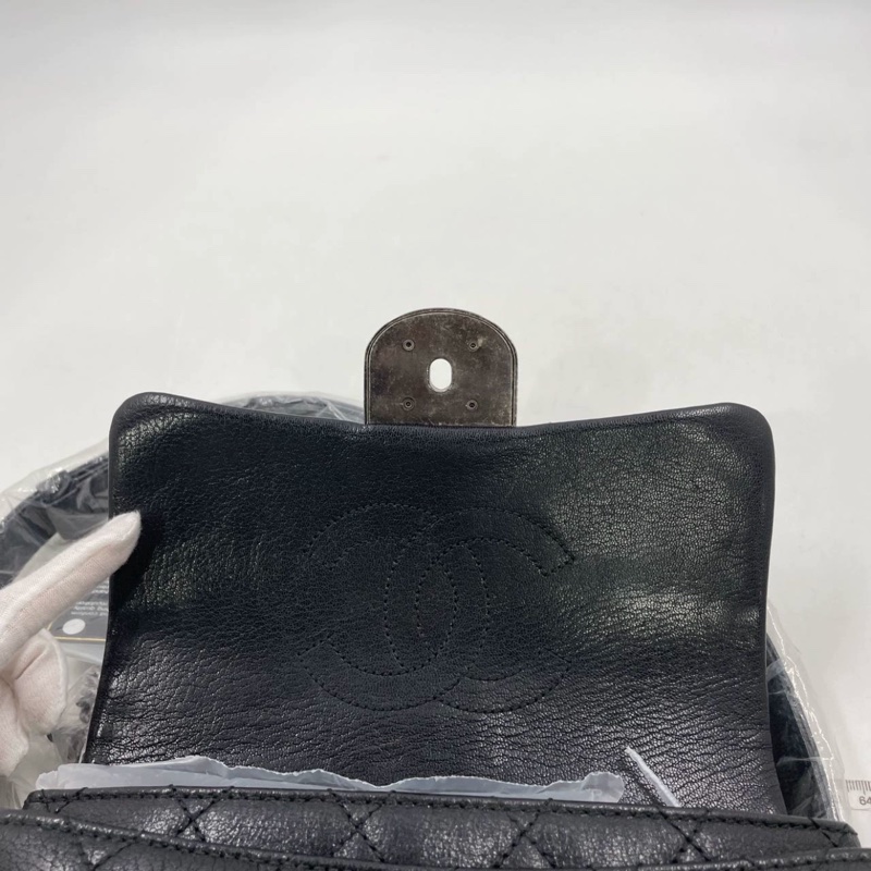 Chanel Cf20黑銀鎖頭雙鏈條口蓋包 #秀款 #荔枝牛皮 #絕版收藏款-50