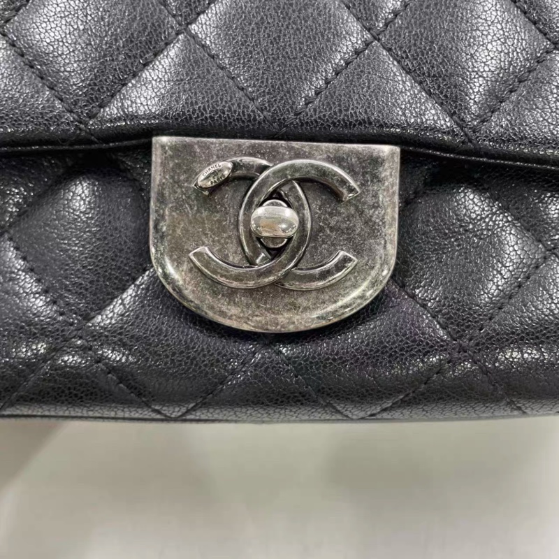 Chanel Cf20黑銀鎖頭雙鏈條口蓋包 #秀款 #荔枝牛皮 #絕版收藏款-54