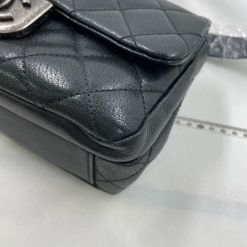 Chanel Cf20黑銀鎖頭雙鏈條口蓋包 #秀款 #荔枝牛皮 #絕版收藏款-56