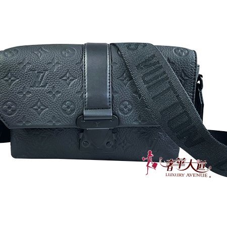 *奢華大道國際精品*【L3408】LV黑色牛皮壓紋S-Cape 郵差包M23741-0