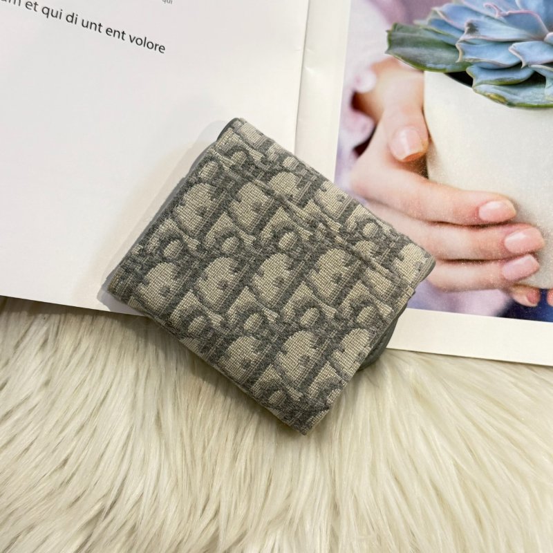 DIOR SADDLE LOTUS 灰三折短夾-1