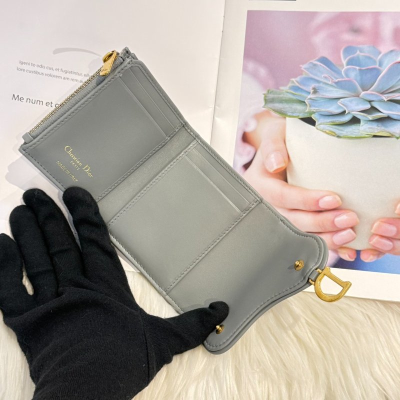 DIOR SADDLE LOTUS 灰三折短夾-3