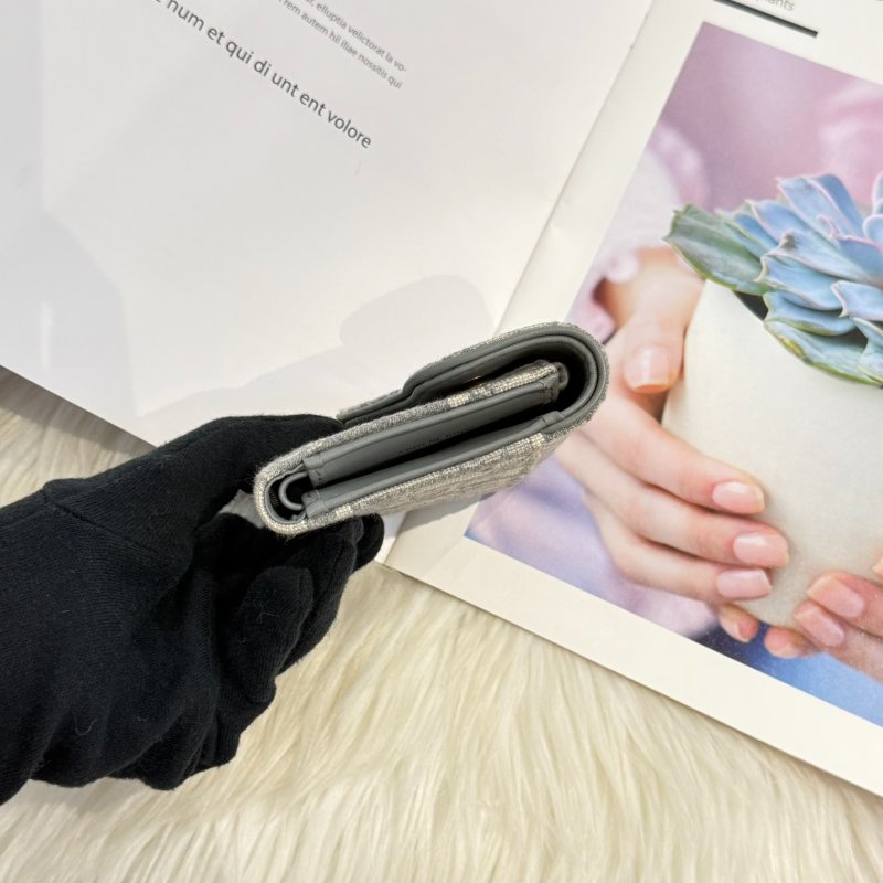 DIOR SADDLE LOTUS 灰三折短夾-4