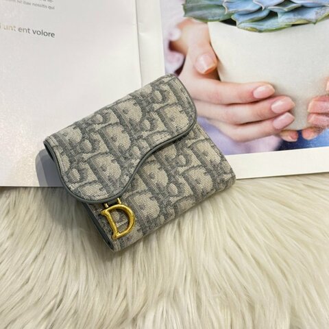 DIOR SADDLE LOTUS 灰三折短夾