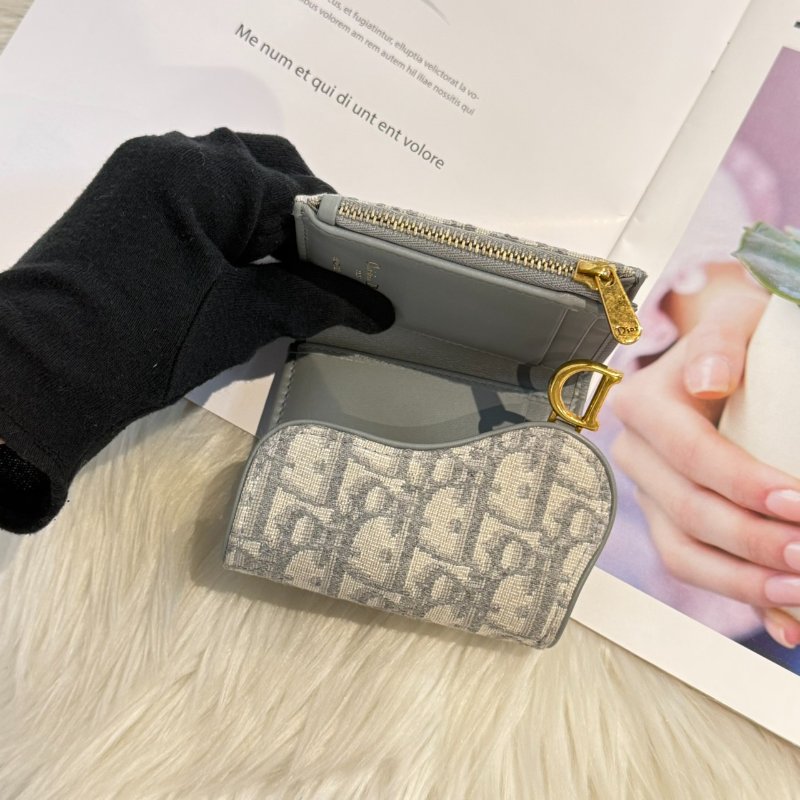DIOR SADDLE LOTUS 灰三折短夾-2