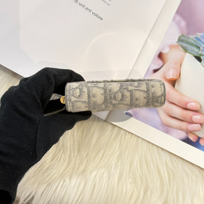 DIOR SADDLE LOTUS 灰三折短夾-4