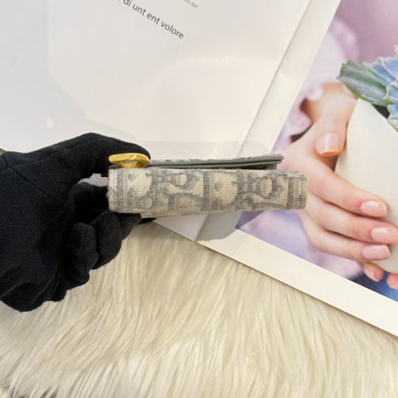 DIOR SADDLE LOTUS 灰三折短夾-5