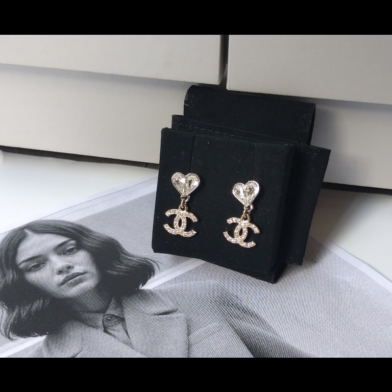 Chanel 愛心水鑽雙C耳環-0