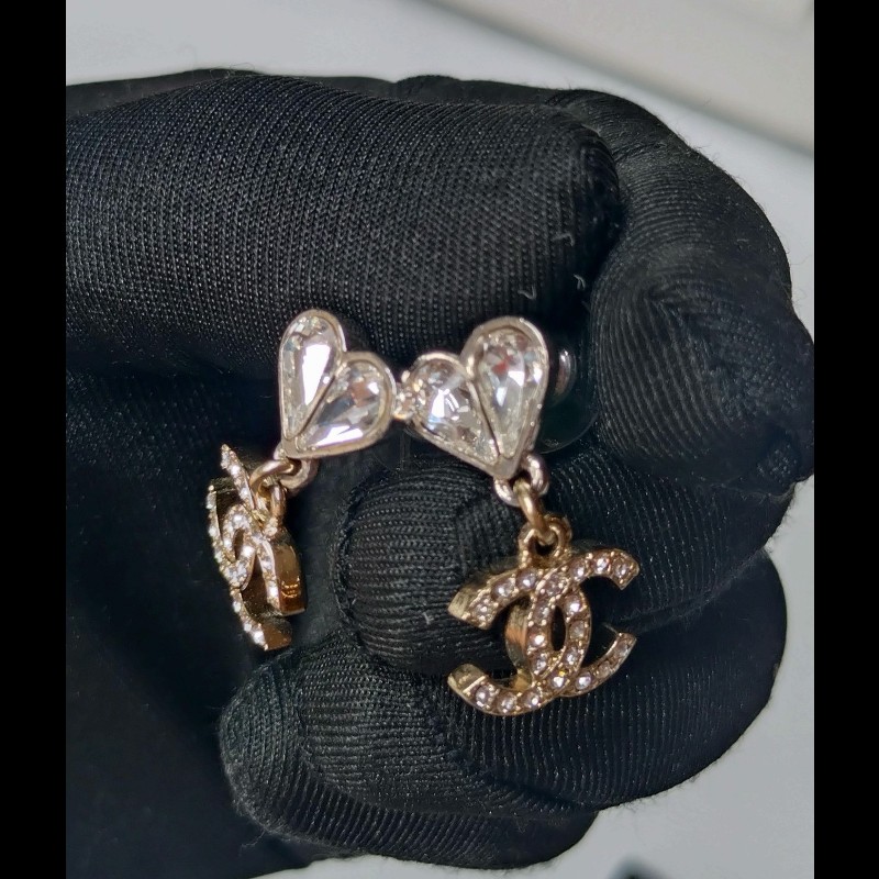 Chanel 愛心水鑽雙C耳環-4