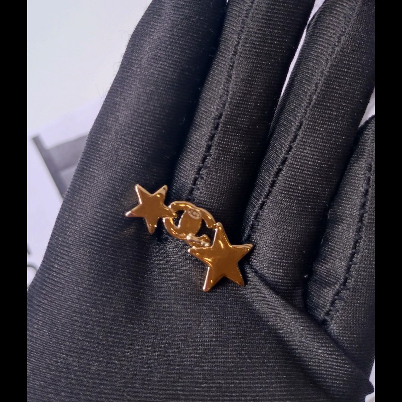 Chanel 淡金水鑽星星雙C耳環-4