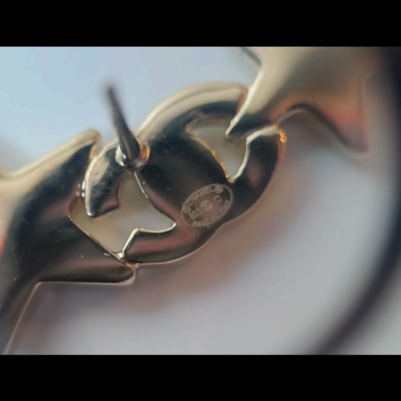 Chanel 淡金水鑽星星雙C耳環-8