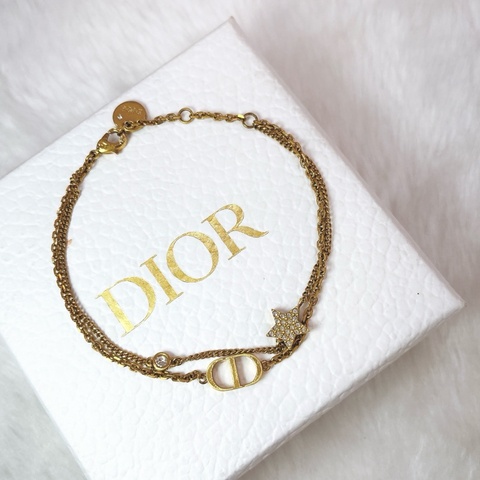 莉亞精品♡ Dior 手鍊 復古金 星星水鑽 二手美品