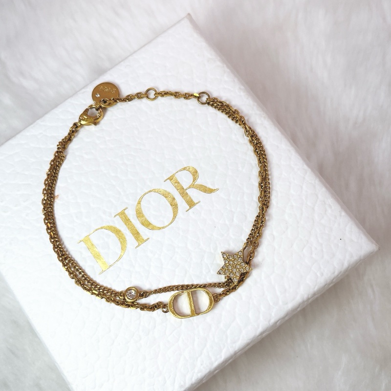 莉亞精品♡ Dior 手鍊 復古金 星星水鑽 二手美品-0