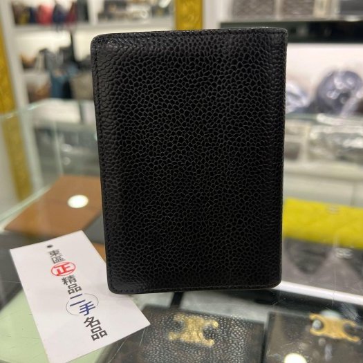 東區正精品㊣CHANEL Vintage 香奈兒黑色牛皮大雙C LOGO對折卡片夾 RZ4119-7