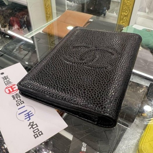 東區正精品㊣CHANEL Vintage 香奈兒黑色牛皮大雙C LOGO對折卡片夾 RZ4119-8