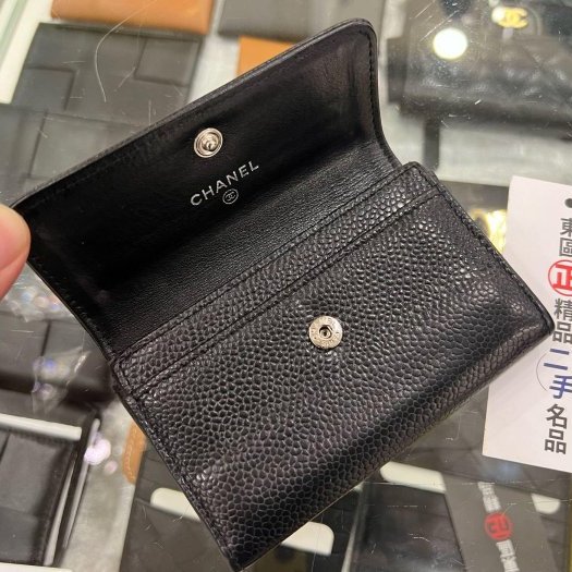 東區正精品㊣CHANEL Vintage 香奈兒黑色牛皮大雙C LOGO釦子零錢包 RZ4118-2